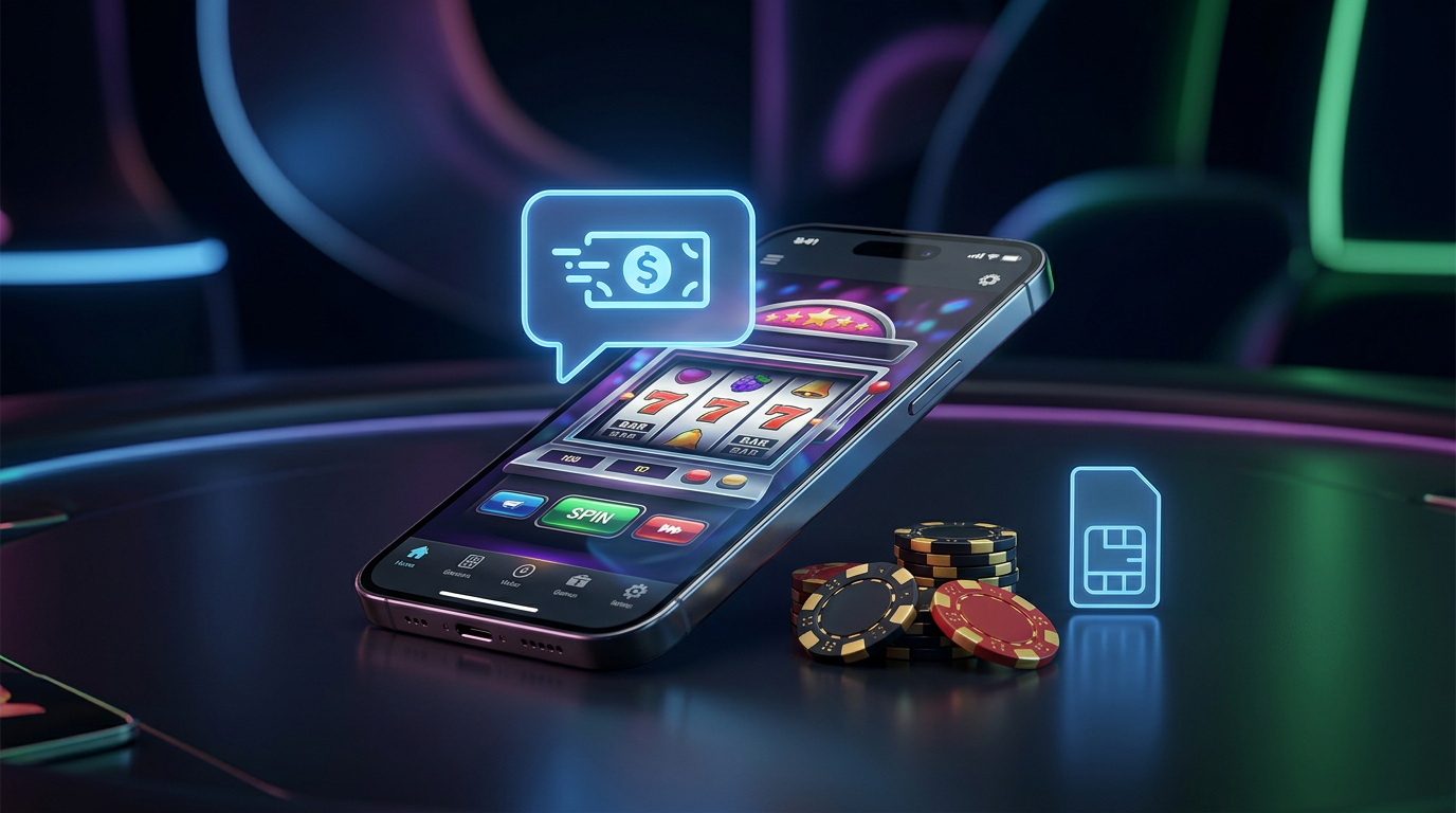 Mobilní telefon s hrou v casinu a SMS notifikací o vkladu